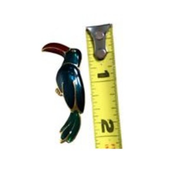 Parrot Brooch Pin Enamel Green Red Gold Color Toucan Alloy Costume Jewelry EUC - Picture 7 of 7